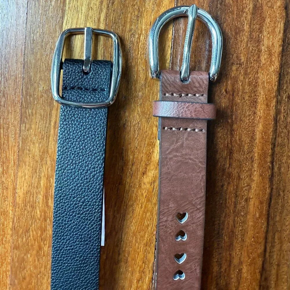 Two Girl's Belts - Black & Brown - Size L